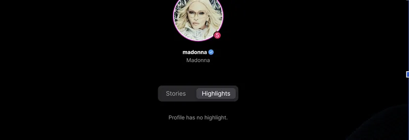 InsMask interface switching between stories and highlights with empty highlights section