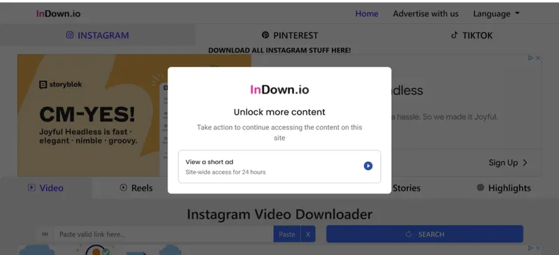 Screenshot showing that you need to watch a video before downloading content Screenshot showing that you need to watch a video before downloading content