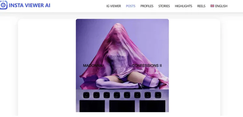 Screenshot showing a single image of Madonna on Insta Viewer AI Screenshot showing a single image of Madonna on Insta Viewer AI