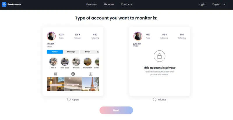 How to use Peekviewer – choosing the Instagram account type (public or private) you want to monitor How to use Peekviewer – choosing the Instagram account type (public or private) you want to monitor