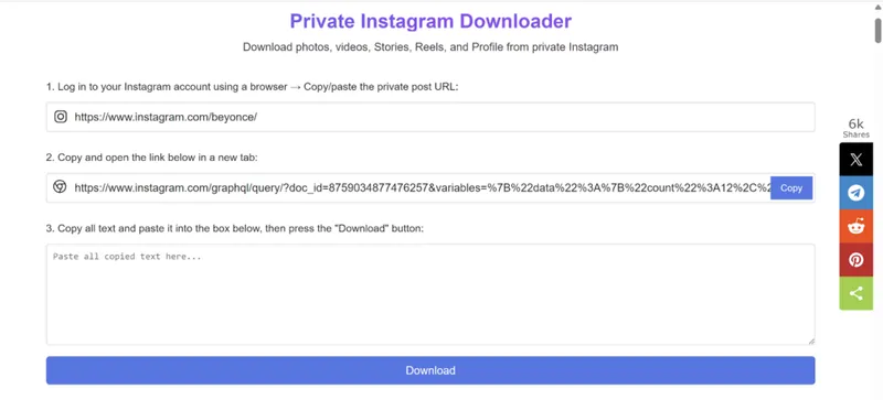 Screenshot showing the step-by-step process of using SnapInsta to download private Instagram content. Screenshot showing the step-by-step process of using SnapInsta to download private Instagram content.