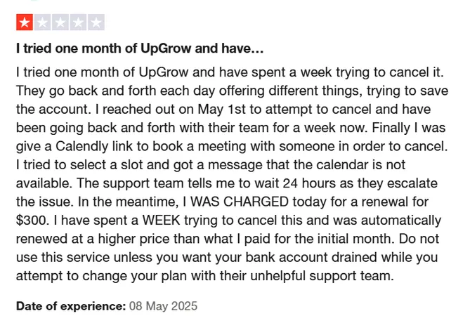 upgrow customer review- tria