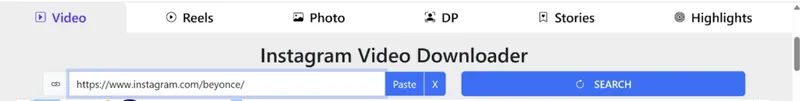 Screenshot showing steps to use InDown downloader: paste the link to the Instagram account into the input box Screenshot showing steps to use InDown downloader: paste the link to the Instagram account into the input box
