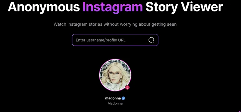 InsMask result displaying only Madonna’s profile picture after search